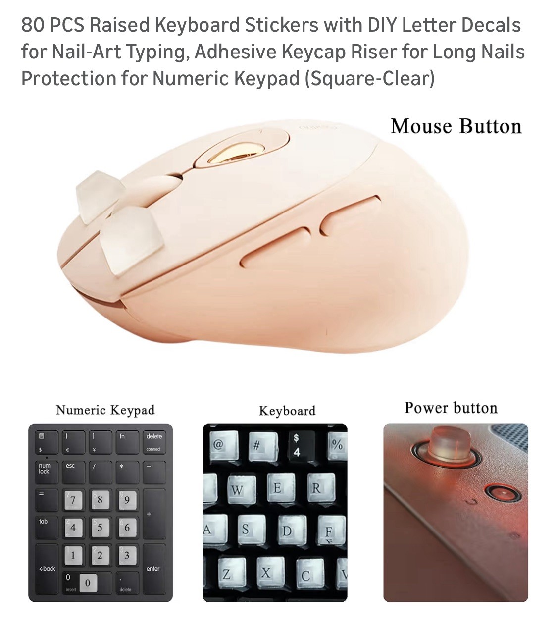 80 PCS Raised Keyboard Stickers with DIY Letter Decals for Nail-A