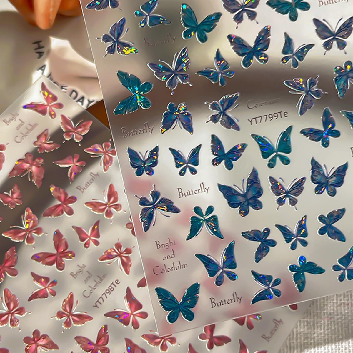 Spring Butterfly Nail Art Stickers Shiny Laser Flowers Butterflies Bow Design Na