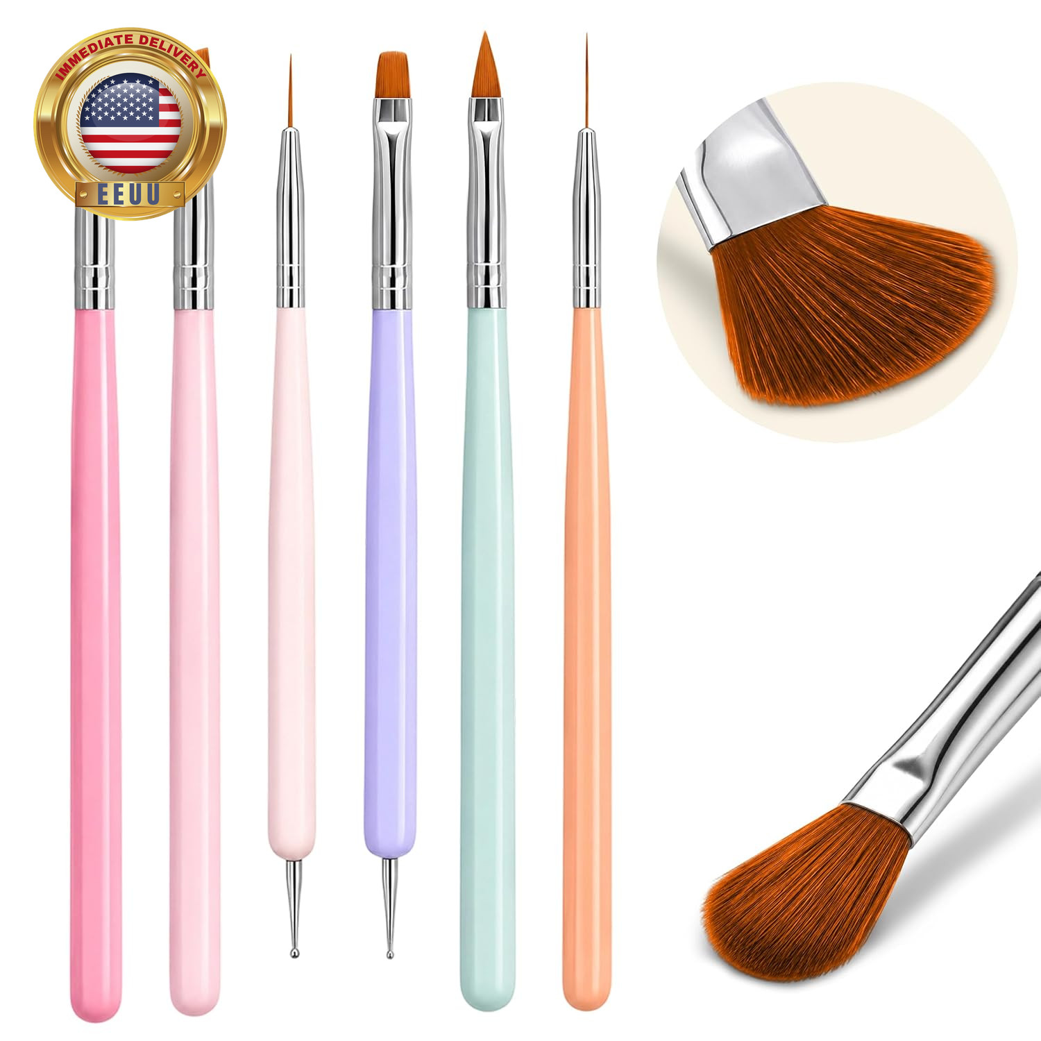 6PCS Nail Art Brushes Set, Nail Design Painting Brushes Builder Gel Brush Nail D