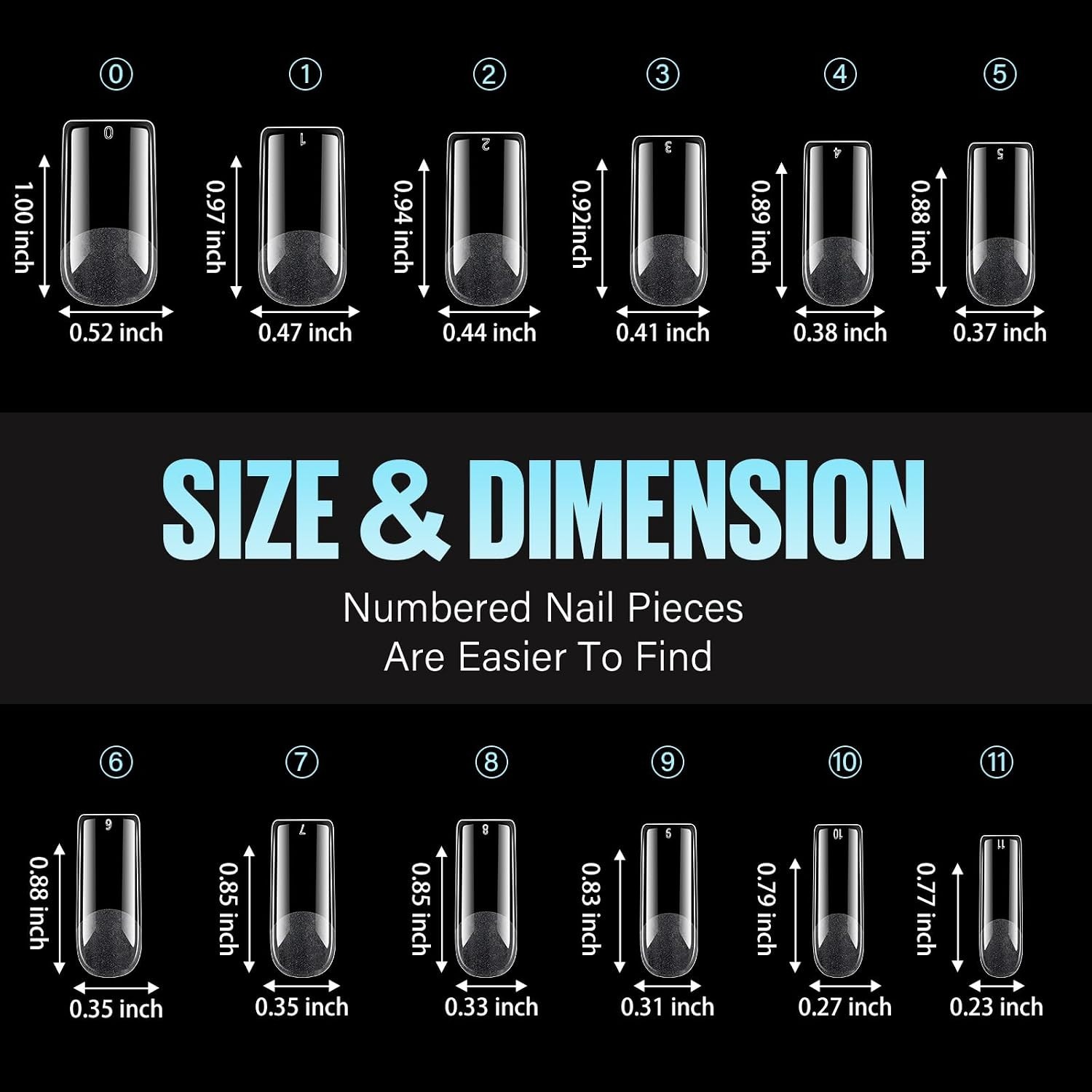 Acrylic Nail Tips 240 Medium Square Half Matte Clear Soft Pre-Shaped DIY Salon