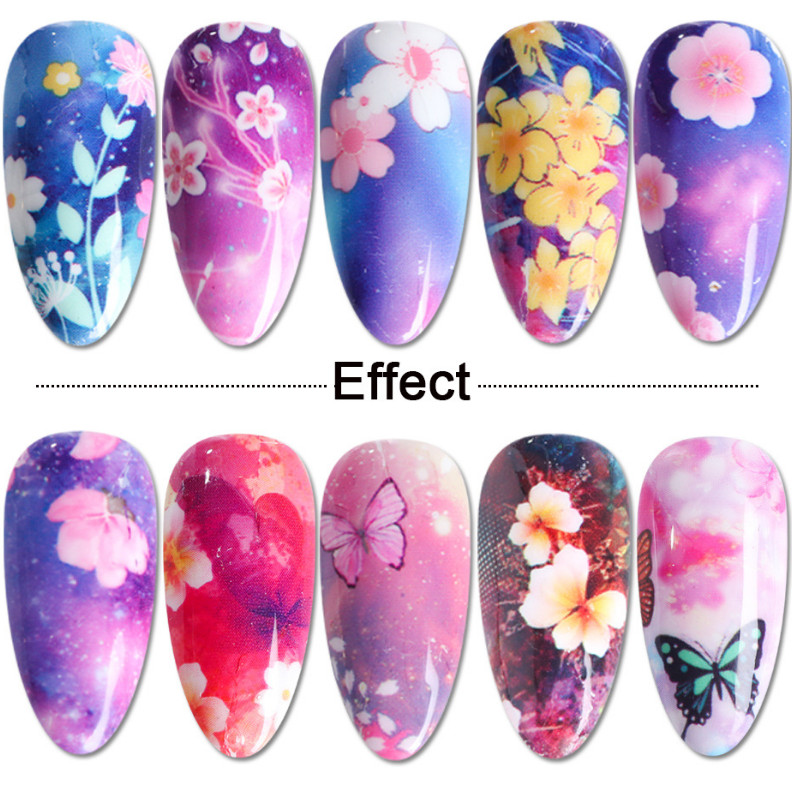 10pcs Sky Butterfly Flower Nail Art Film Foil Transfer Decals Manicure DIY XK123
