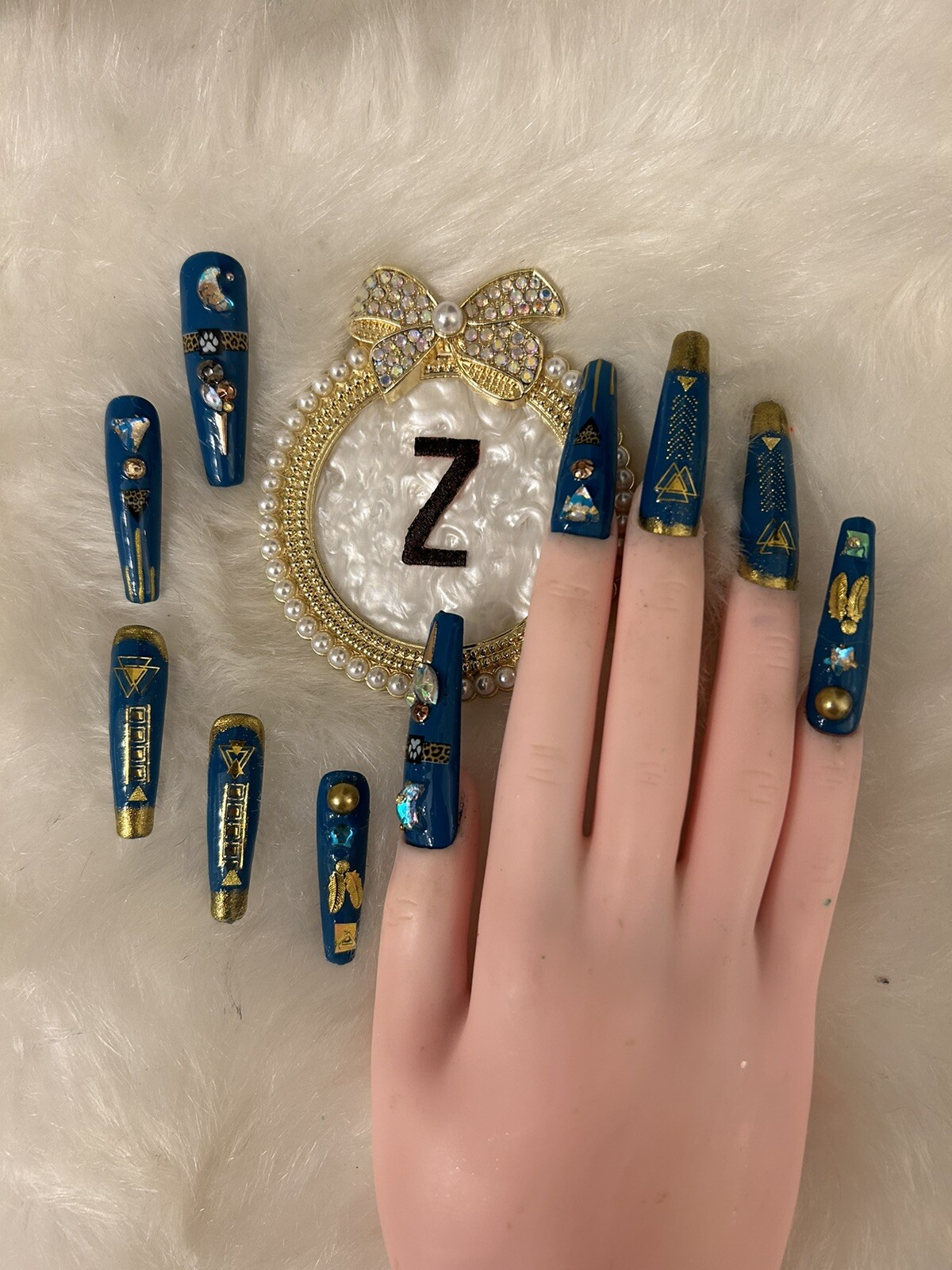 Z NAILZ! Gorgeous Set of Handmade Egyptian 3XL Coffin Turquoise Press On Nails