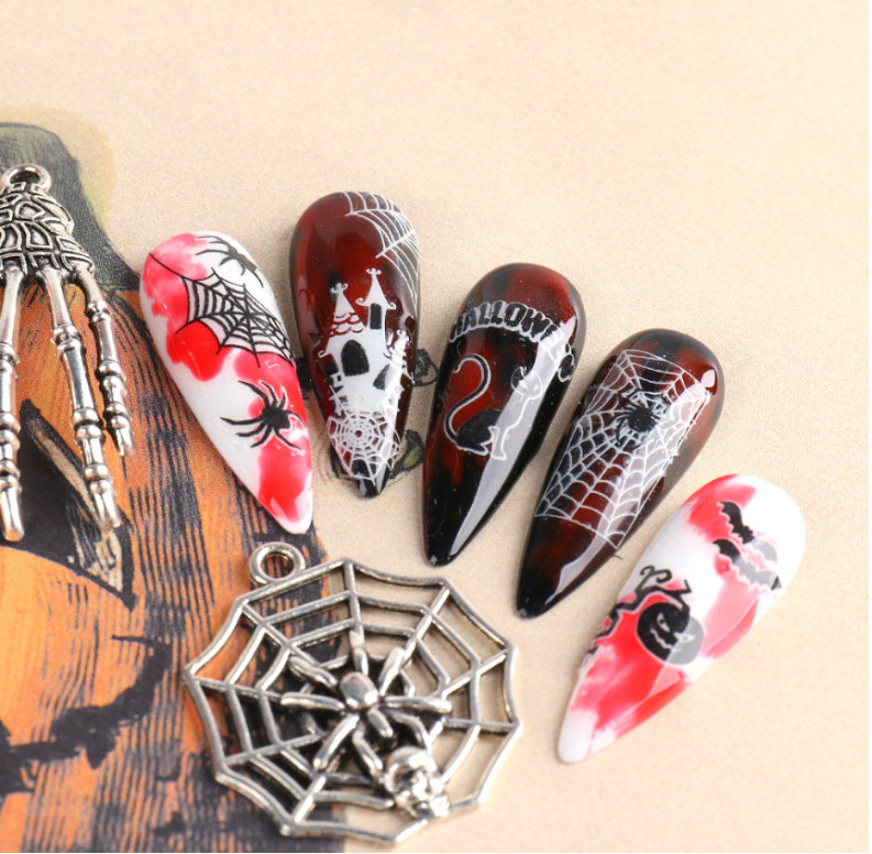 6Pc Adhesive Luminous Nail Art Halloween Skull Ghost Pumpkin Spider Web Bat NS43