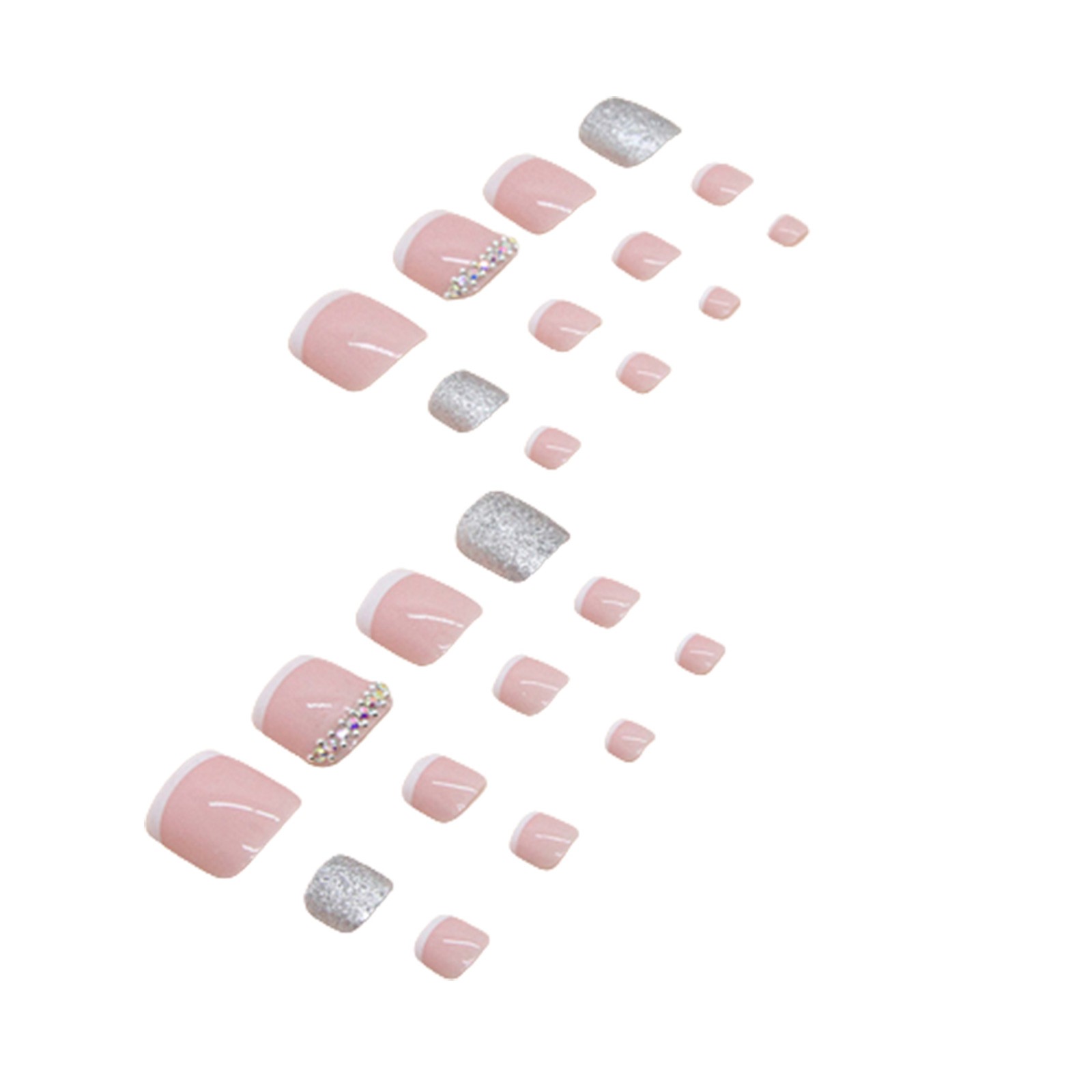 Glitter Press on Toenails Pink Short Fake Toenails Square False Toe Nail with Rh