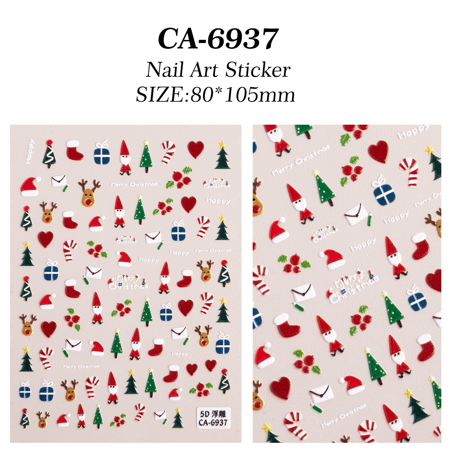 10Set Christmas Nail Stickers 5D Art DIY Manicure Decal Santa Snowman Xmas Decor