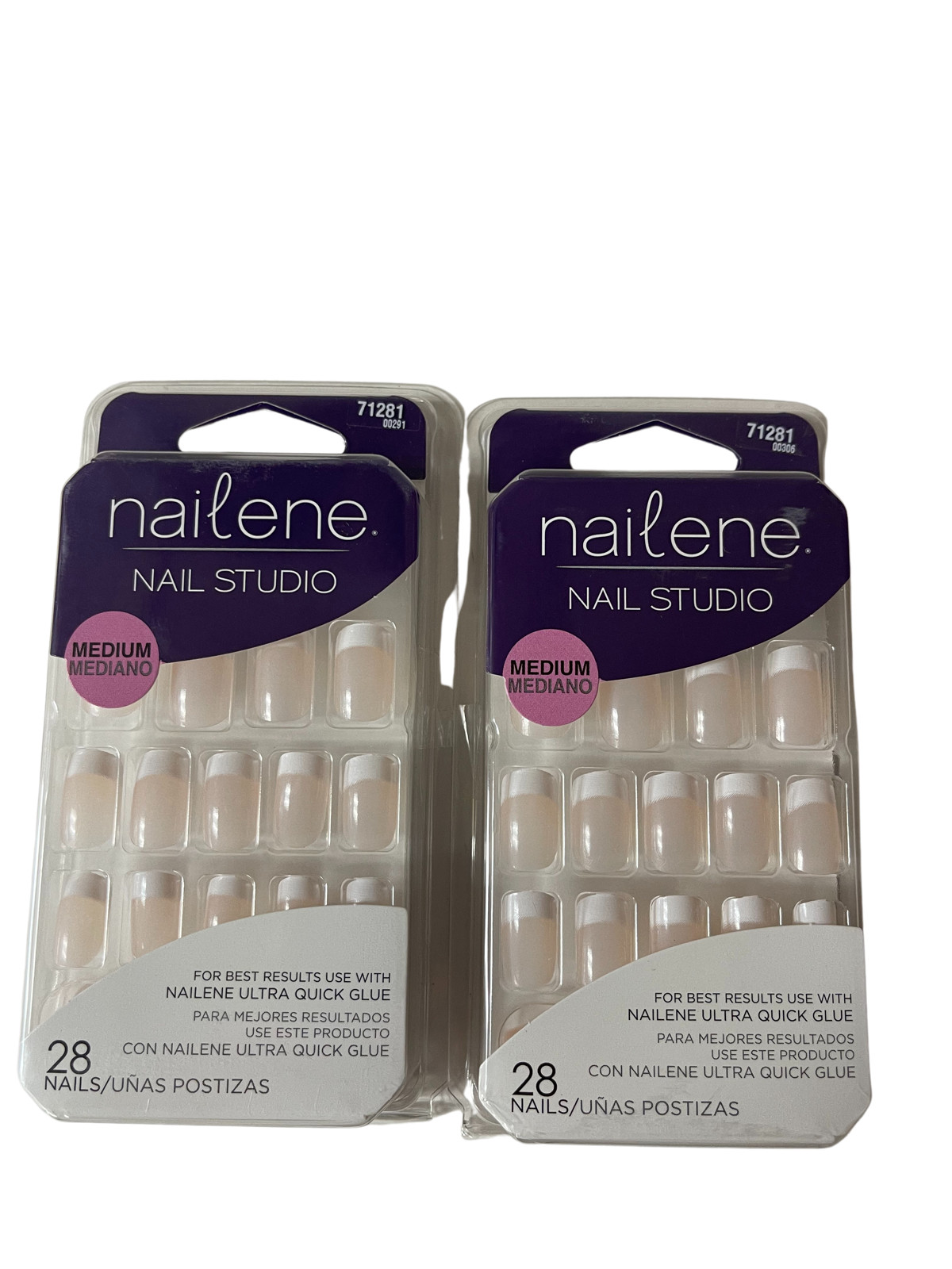 Nailene Nail Studio Glue On Nails Medium French Manicure 28 Ct #71281 – 2 Pack