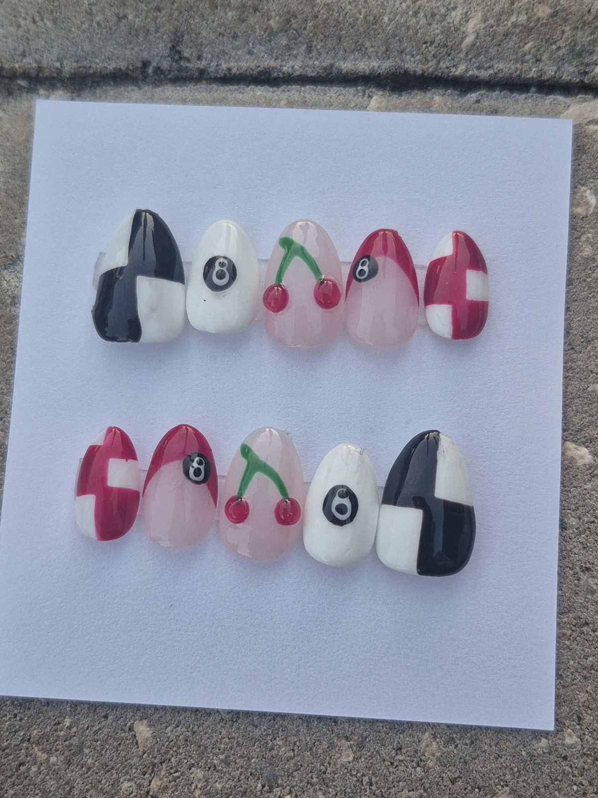 Y2k Black White and Red Press On Nails Short Almond Small