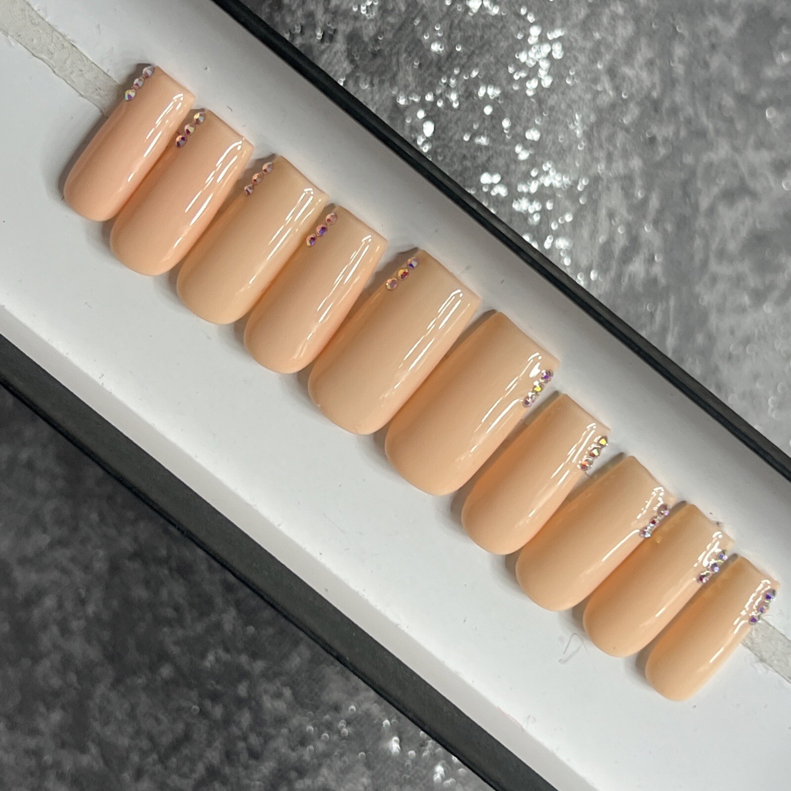 🍑🐮 CUSTOM Hard Gel Press On Nails, ORANGE CREAM NUDE BLING 10p FULL SET W Kit