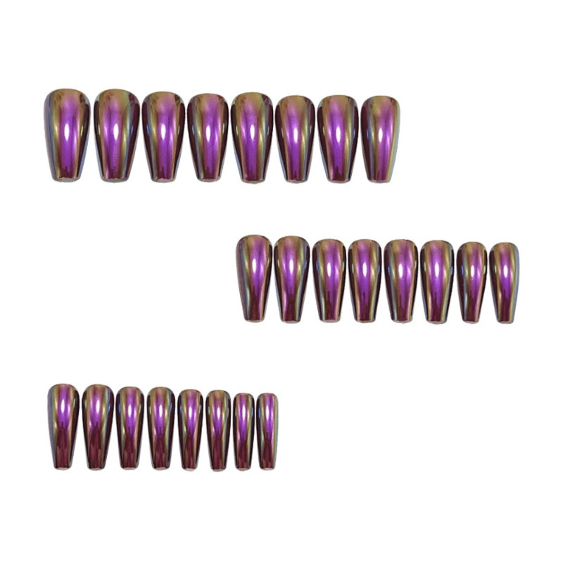 48Pc Coffin Purple Black Mirror Press on Nails Metallic Shiny Party Stylish Wear