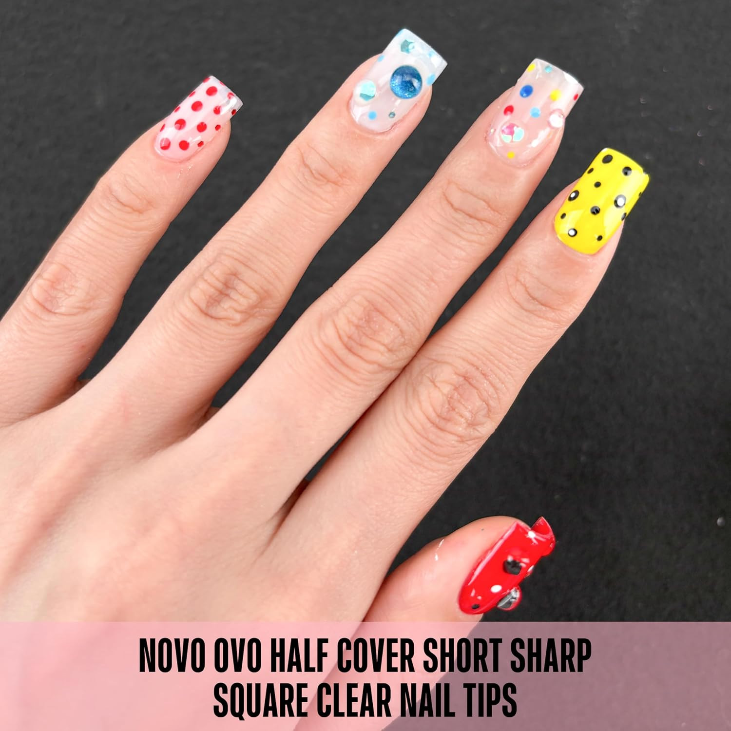 Clear Short Sharp Square False Nail Tips, Half Cover Shallow Paste Matte Round-S