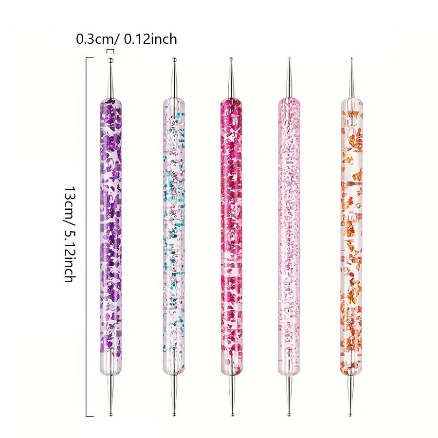 5Pcs 2 Way Nail Art Dotting Tool Set Nail Dotting Pens for Rhinestone Picker