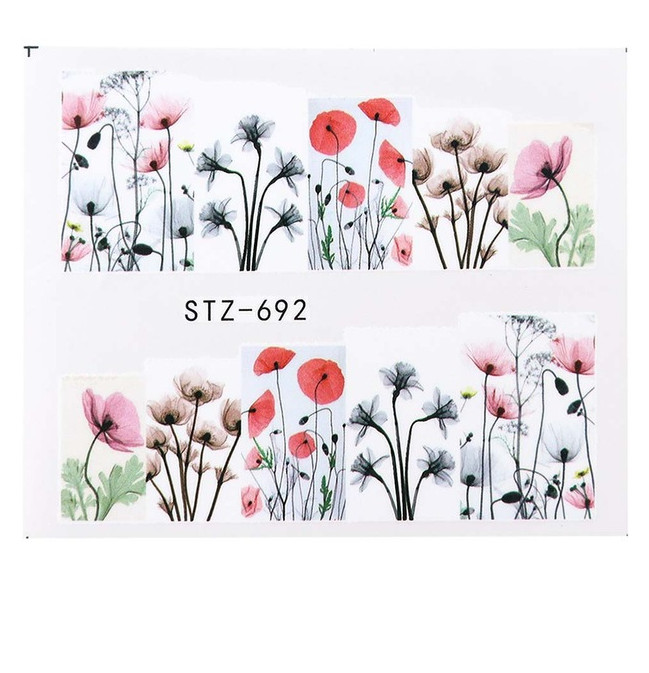 Nail Art Decals Transfers Stickers Spring Summer Red Pink Flowers (STZ692) NS5