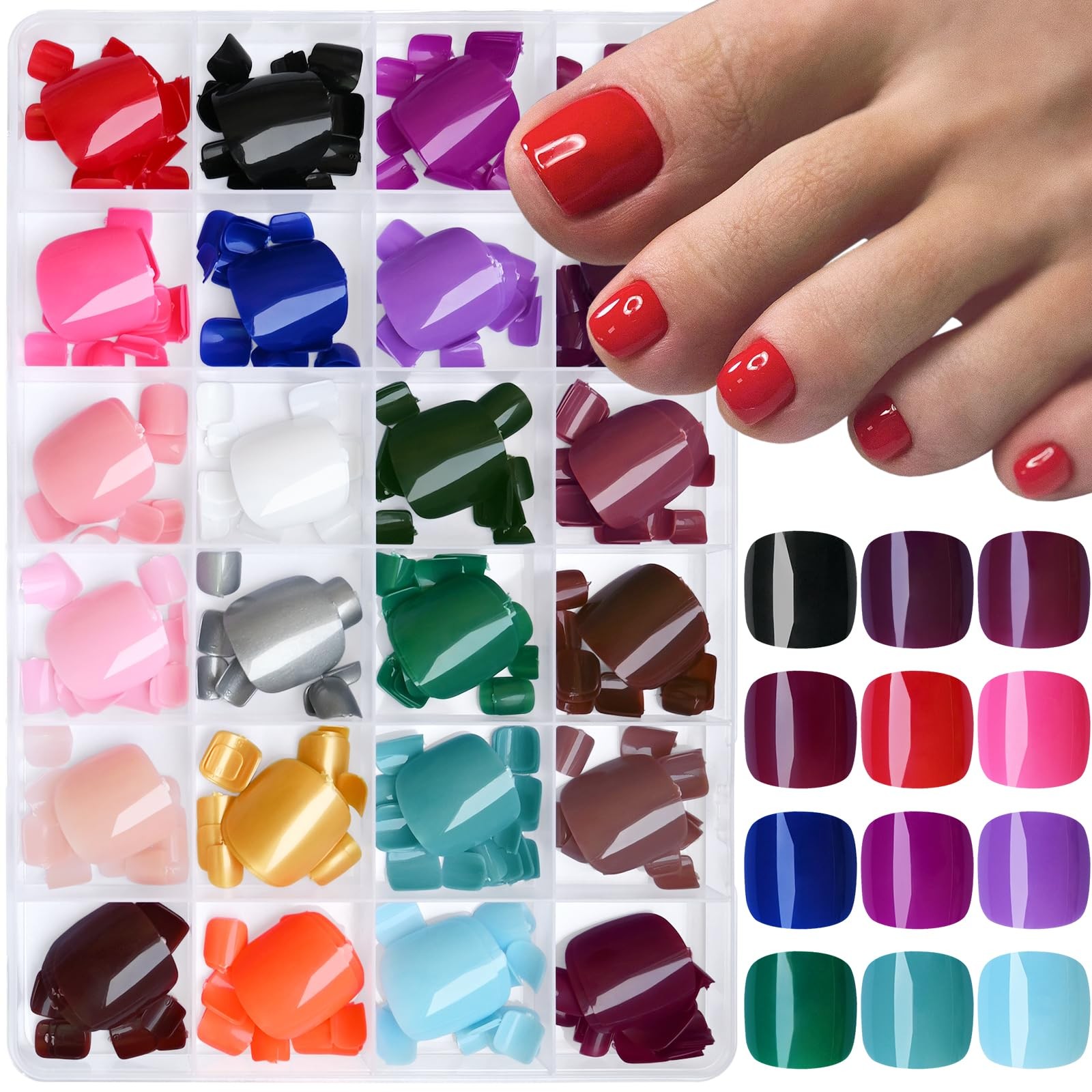 Press on for Women, 576pcs Toe Nail Press ons Short Square Fake Toenails