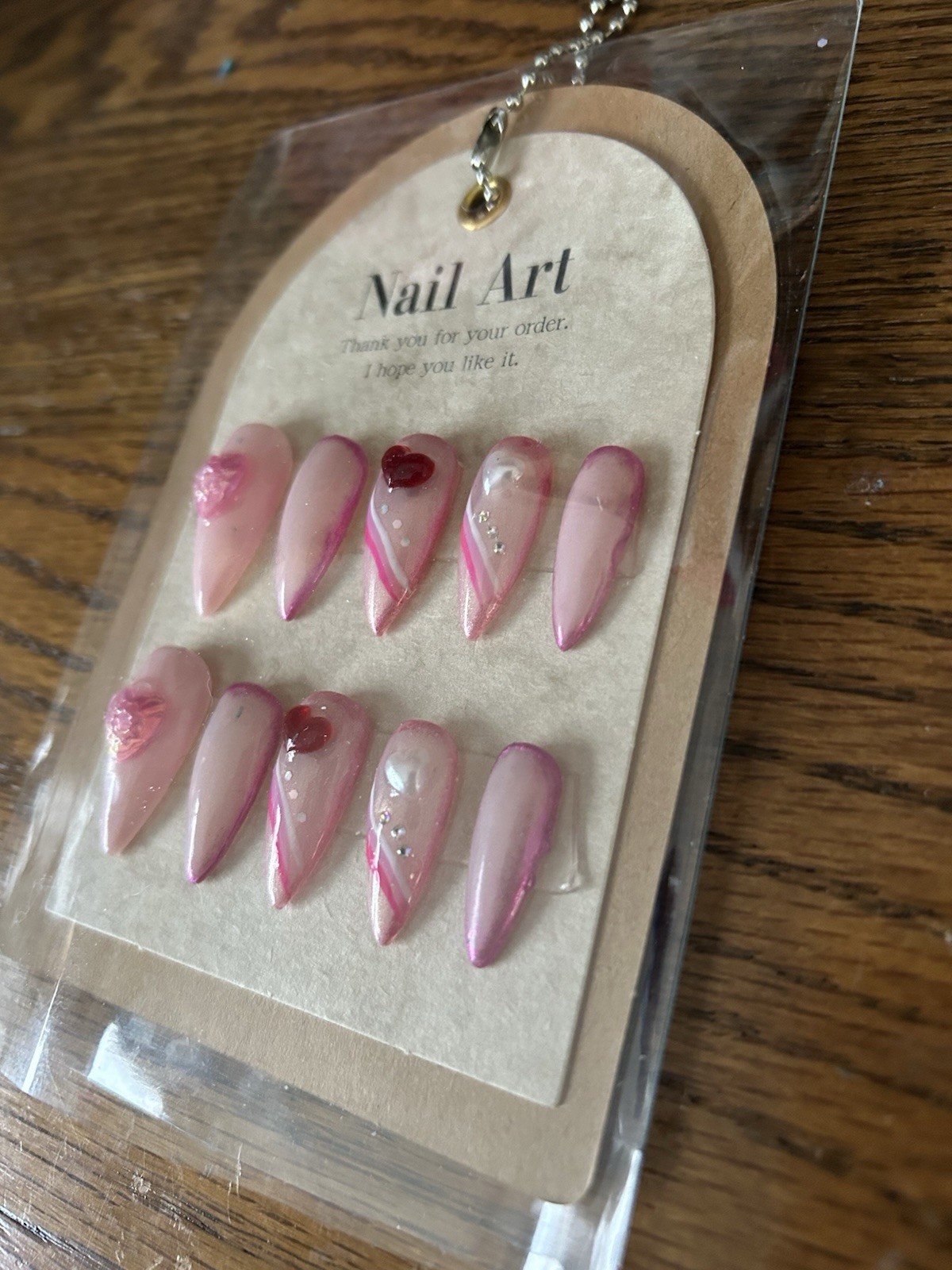 Z NAILZ! Handmade M Stiletto Pink Love/Valentine Press On Nails
