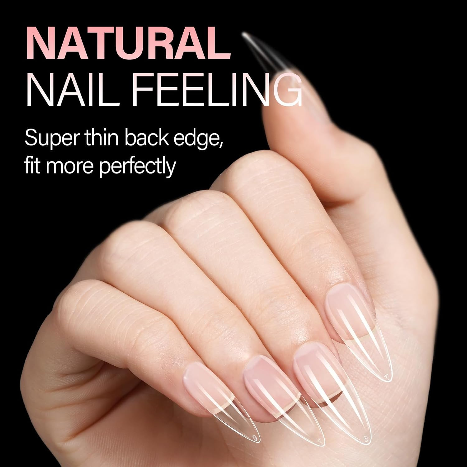 Long Almond Nail Tips Full Cover Clear Gelly Nails Tips Half Matte Acrylic Tips