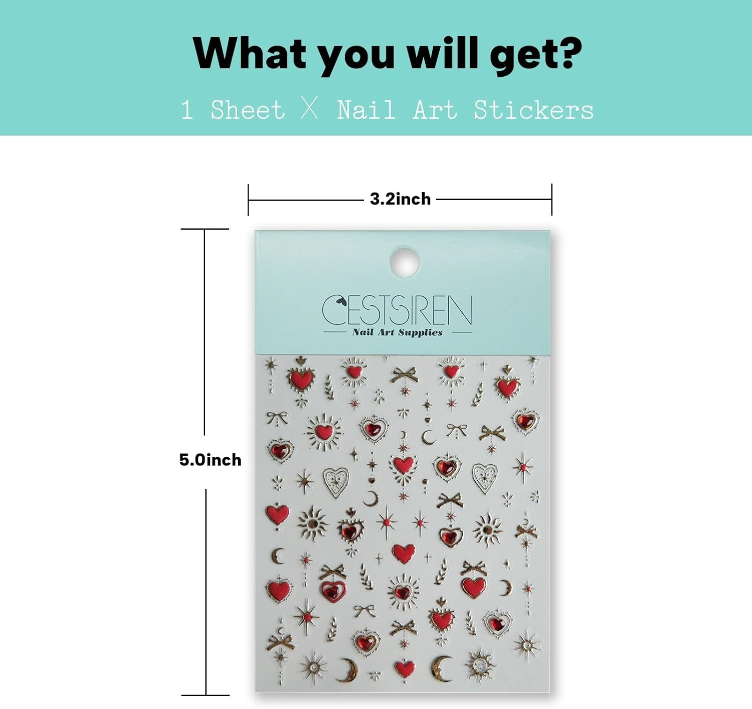 Glamorous and Flexible Gold Totem Red Heart Nail Art Accessories – 5×3.2 Inches