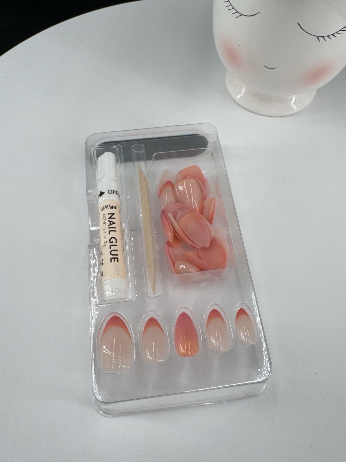 Red Aspen Press On Nails~Mana Wahine, Evalani ~Almond~Pink & Orange Ombre French
