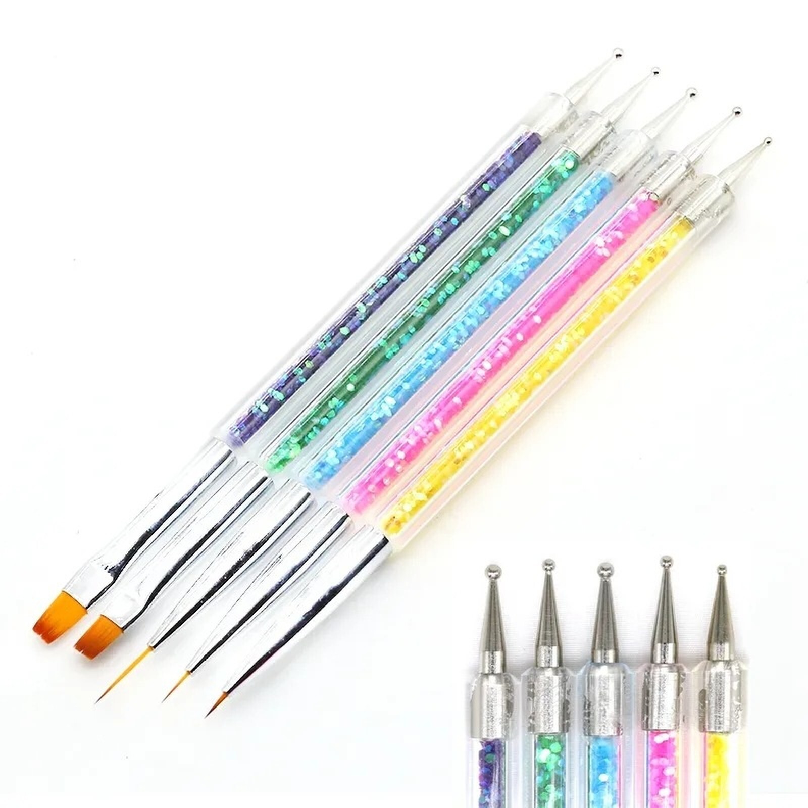 5-Piece Double-Ended Nail Art Pen Set with UV Fluorescent Colors