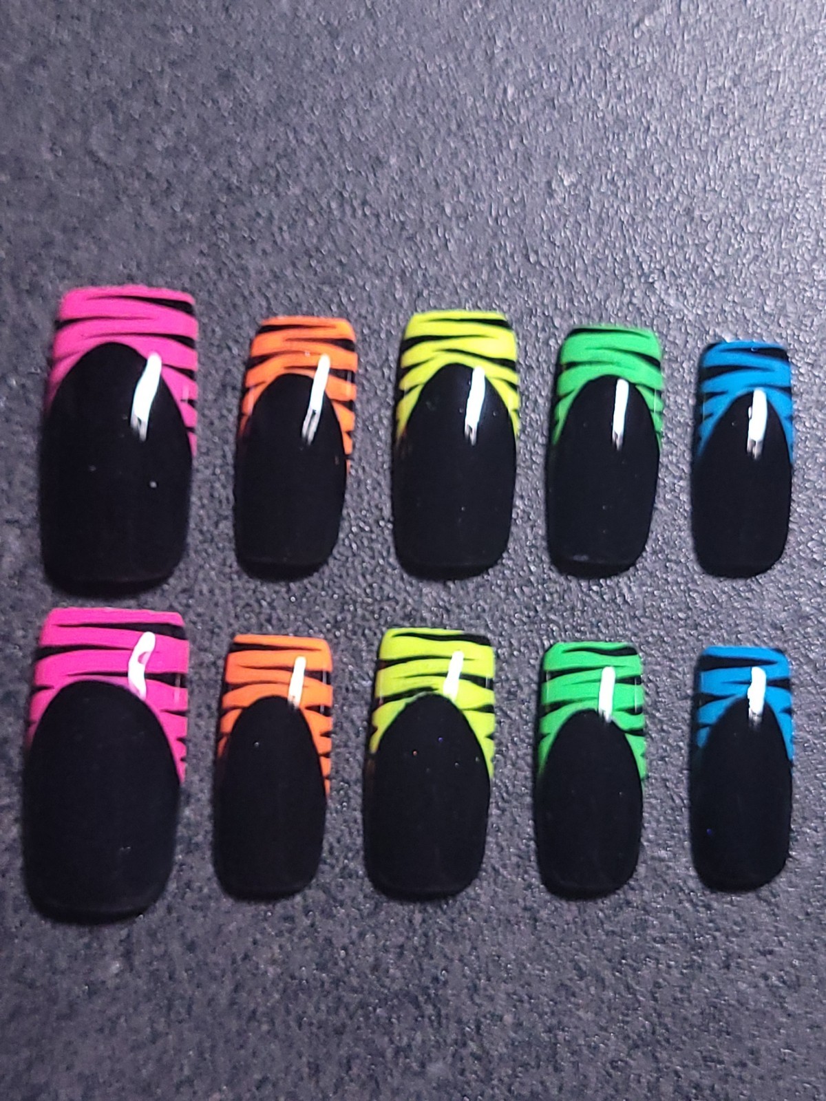 Custom Gel Press on Nails fake nails Handmade 10 pc set SMALL Neon Rainbow Strip