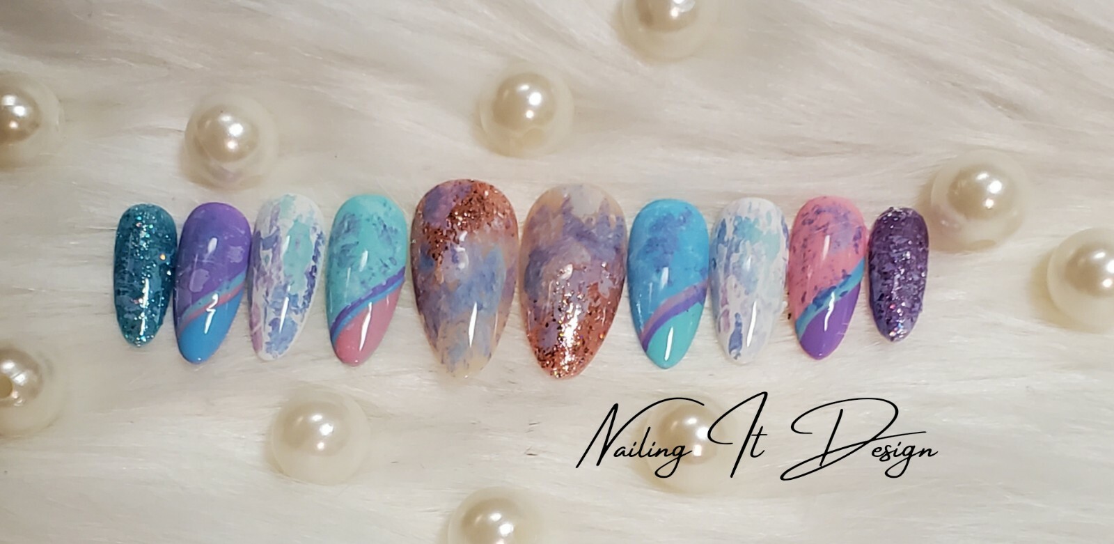 Hand Painted Gel Tie Dye Glue On Nails