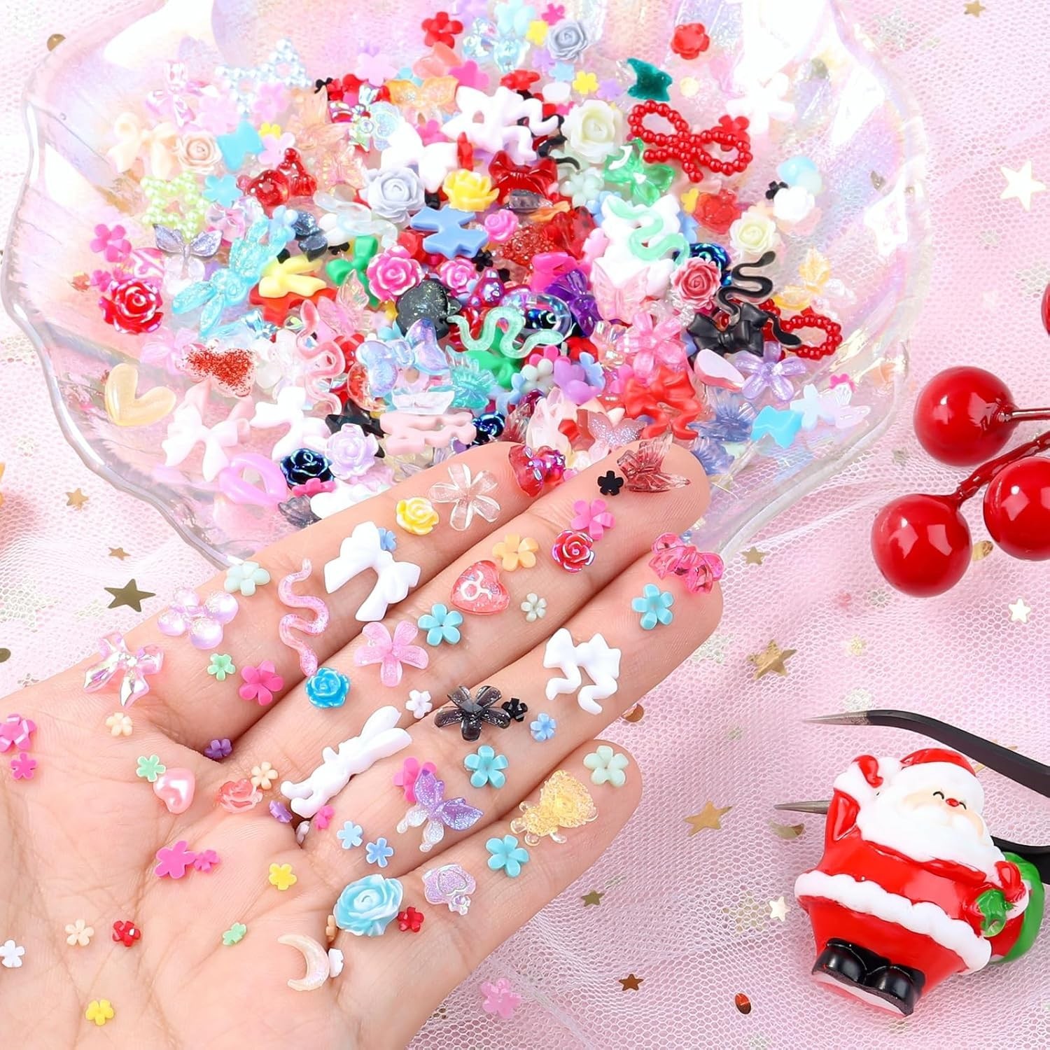 300 Pieces 3D Mix Assorted Resin Nail Charms Hollow Pearl Heart Nail Art Char…