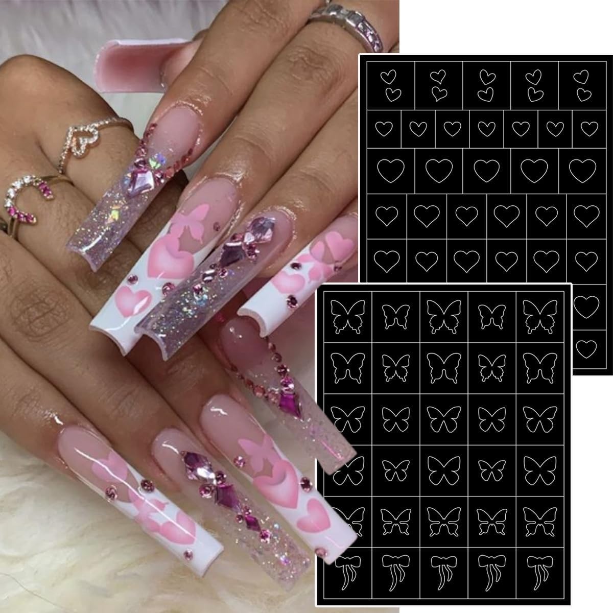6 Pcs Airbrush Nail Stencil Set with Flower & Pattern Designs