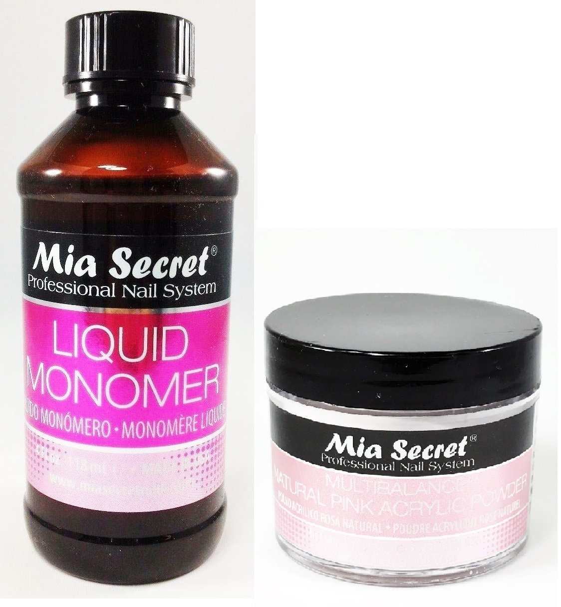 Mia Secret Liquid Monomer 4 oz and Multibalance Natural Pink Acrylic Powder 2 oz