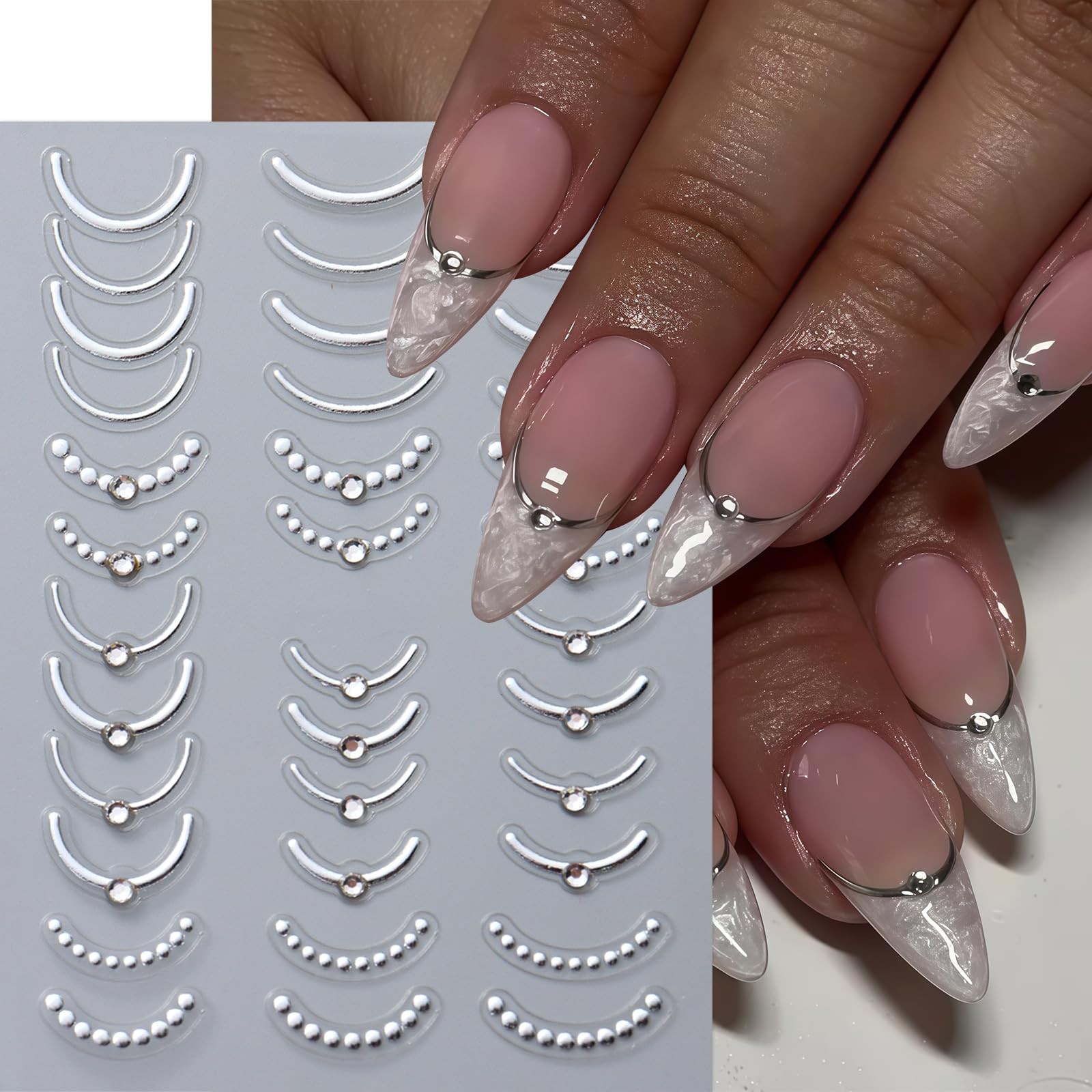 4 Pcs French Line Nail Art Stickers Decals 5D Embossed Gold Sliver Lines Nail…