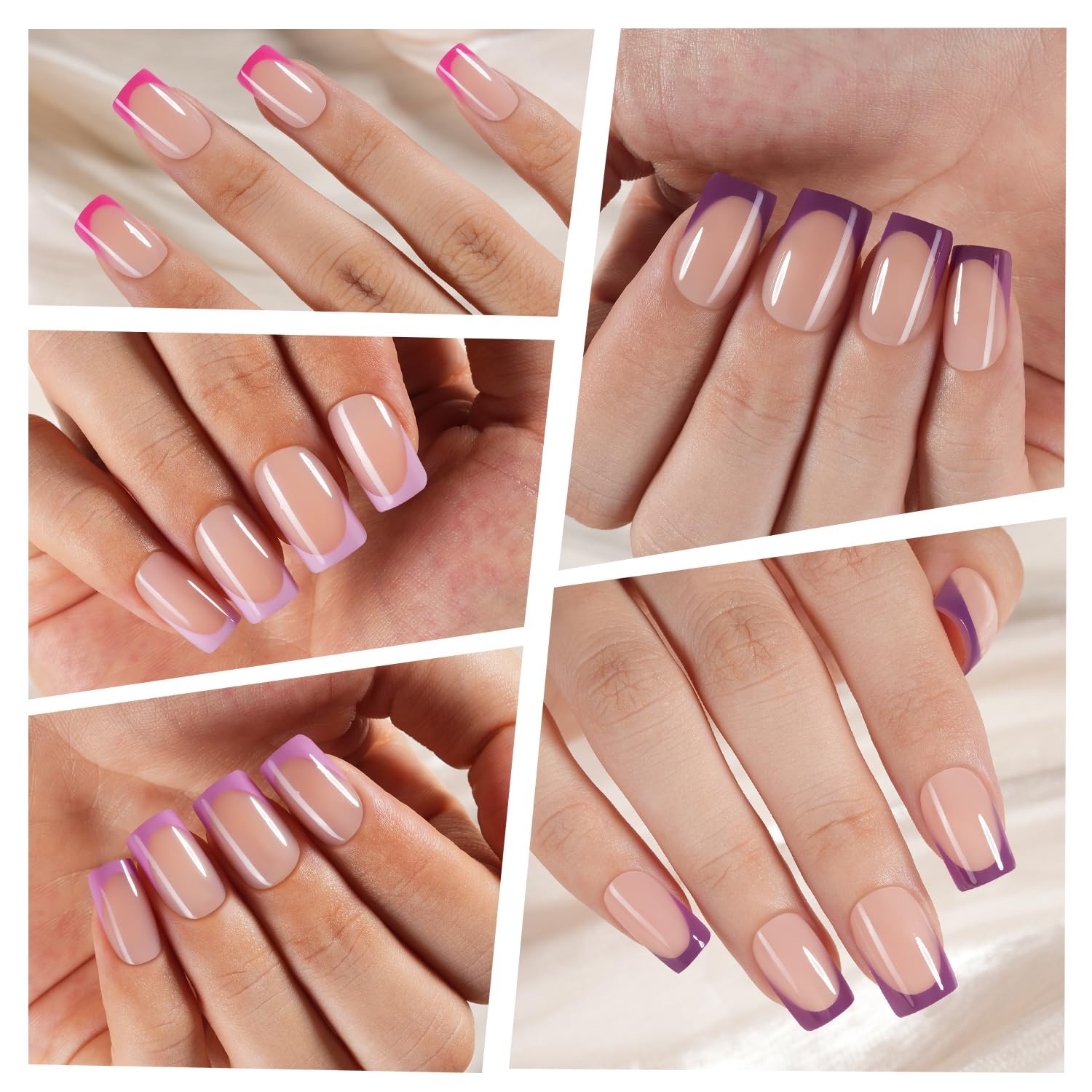Misssix Purple French Tip Press on Nails, 160Pcs, Short Square Fake Nails