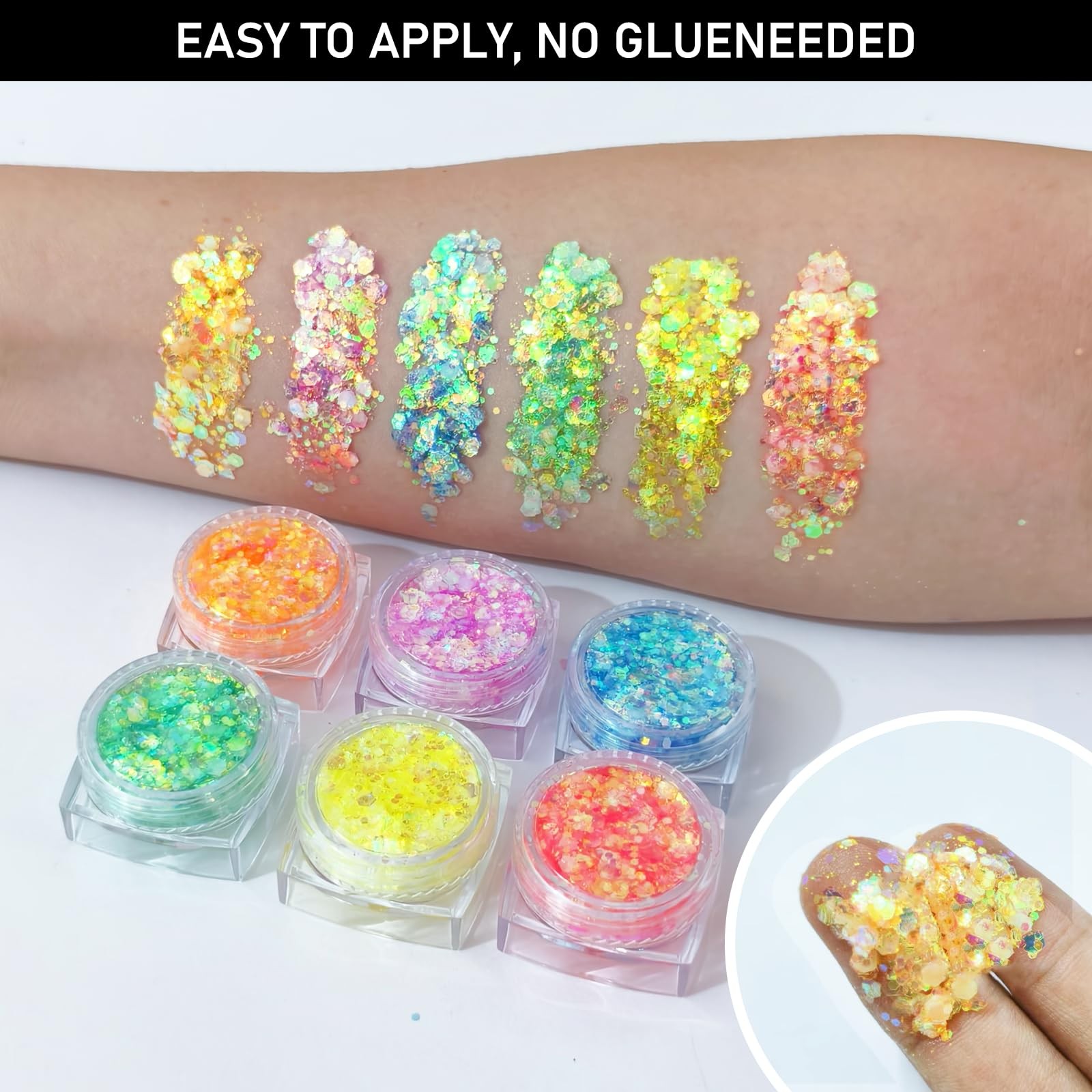 6 Colors Glow Body Glitter Gel, Glow in The Dark Hair Face Glitter Gel, Rave …