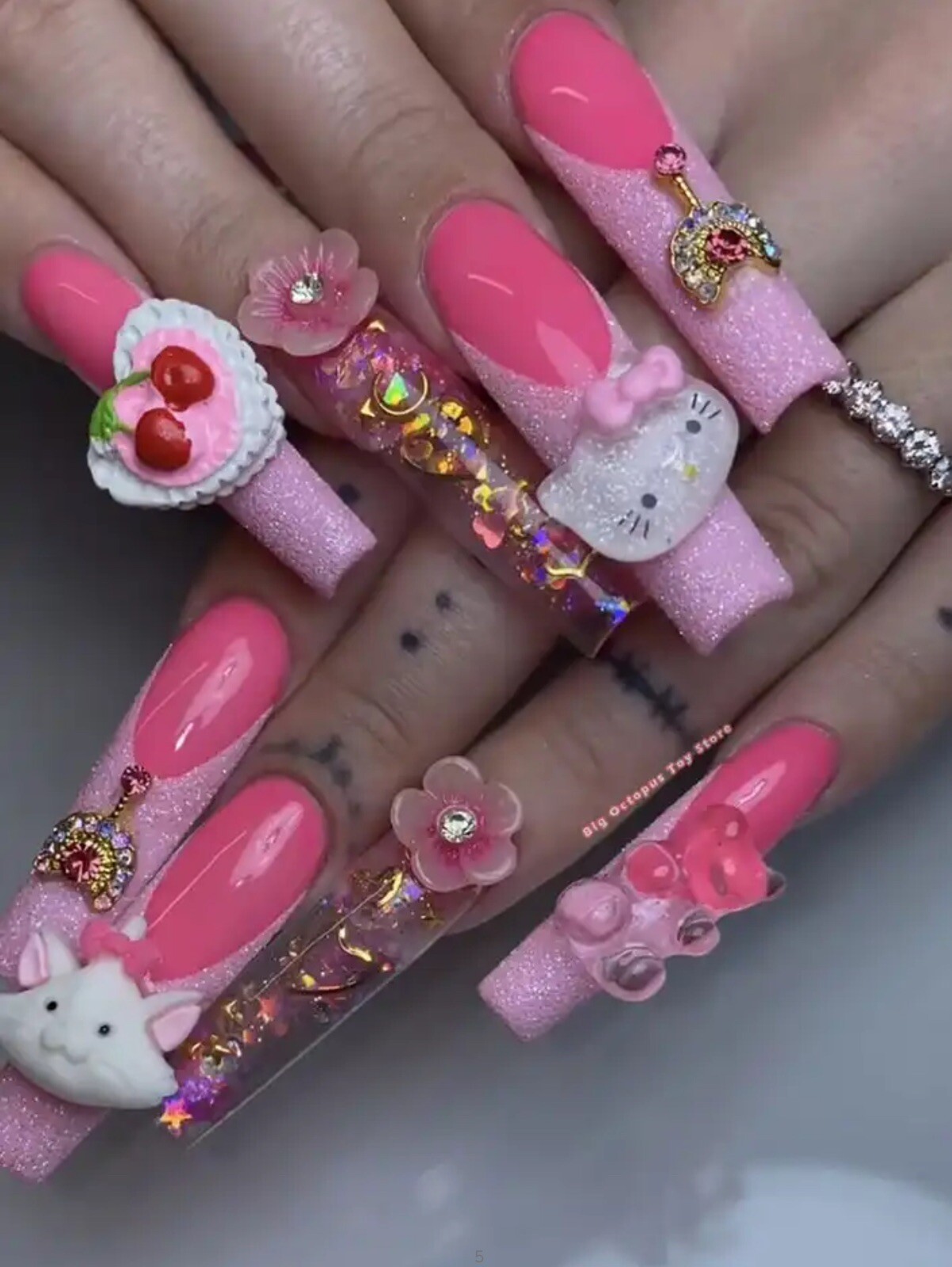 Xxxl Rectangle, Fake Nails 3D Hello KITTY Pink Diamond Strong, Long Nails