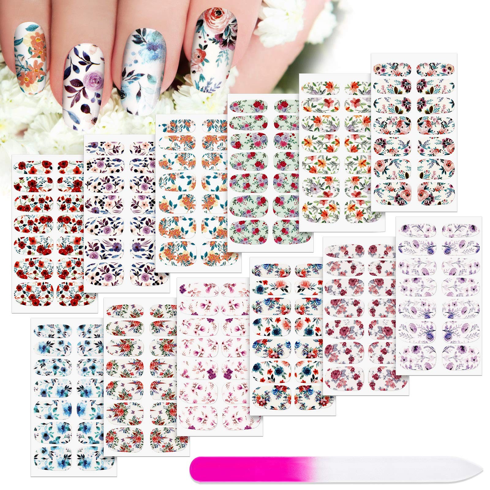 12 Sheets Full Wraps Nail Polish Stickers Self Adhesive Nail Art Decal Strips