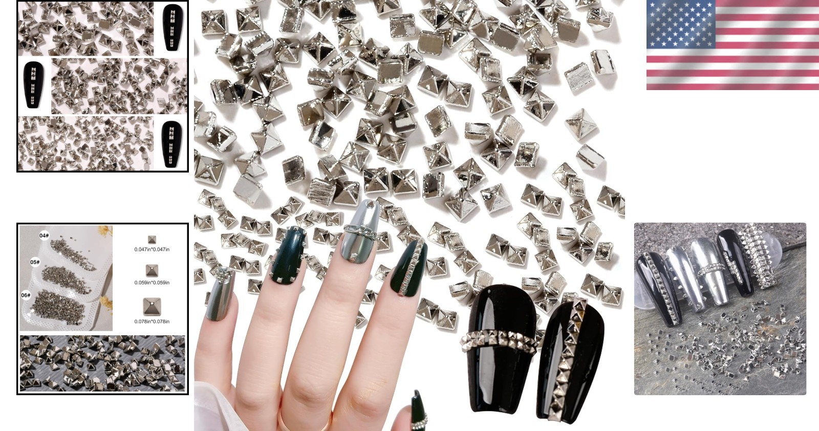 Reusable Silver Pyramid Nail Studs 600 Count for Creative Nail Art Projects