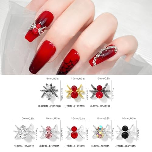 30Pcs Halloween 3D Spider Nail Charms – Gold Silver Red Jewelry Gems Shiny B-1