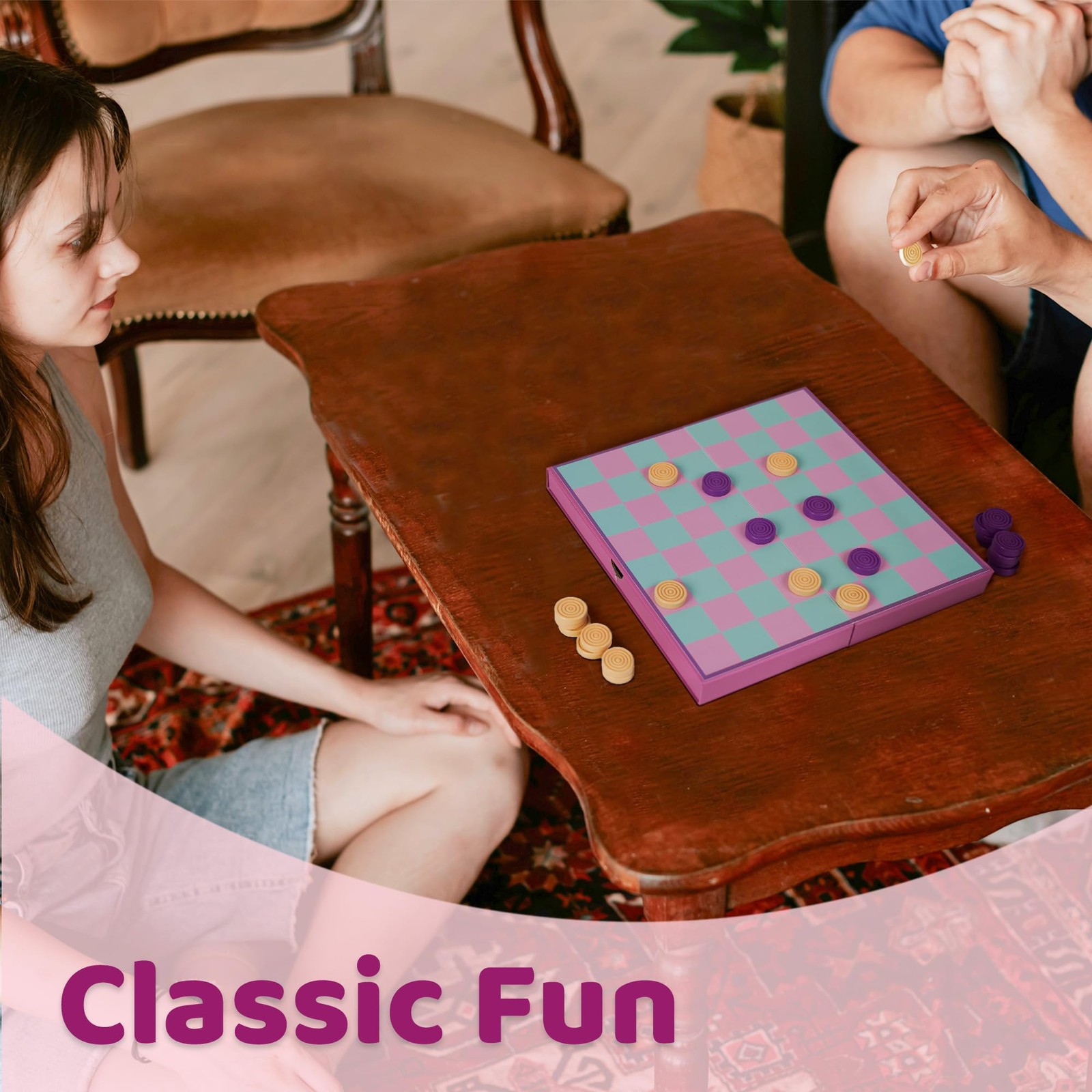 YOBRO Colorful Checkers Board Game, Portable Large, Purple,green,pink,beige