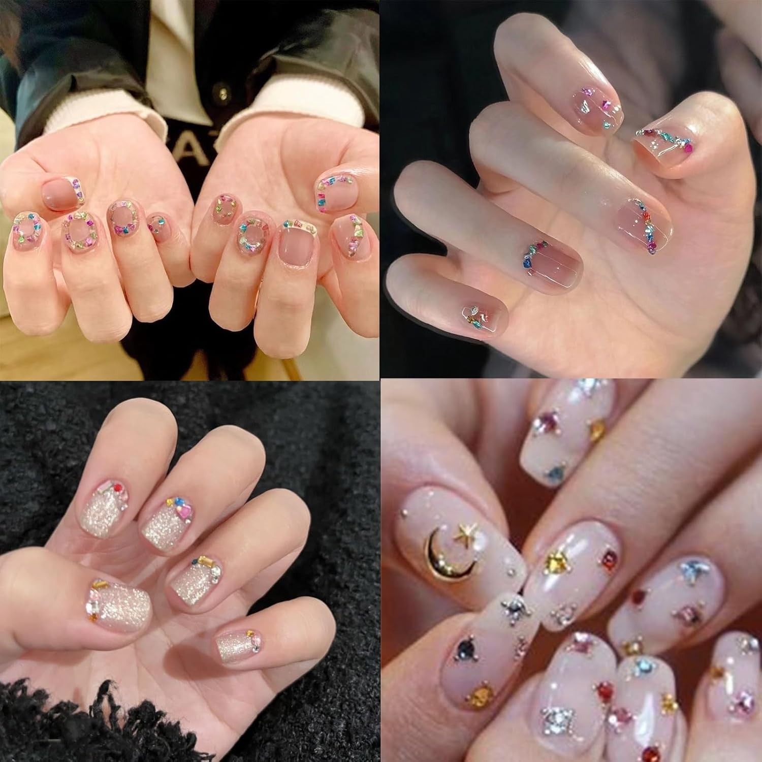 2000PCS Colorful Rhinestones Nail Art Charms Multi Shape Crystal Flat Back Nail