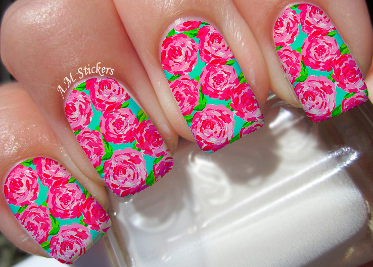 Pink Roses Nail Art Stickers Transfers Decals Set of 22 – A1022