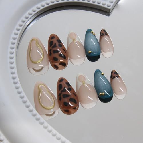 Almond Press on Nails Fall Fake Nails Medium False 1 Fl Oz (Pack of 1) Style-25