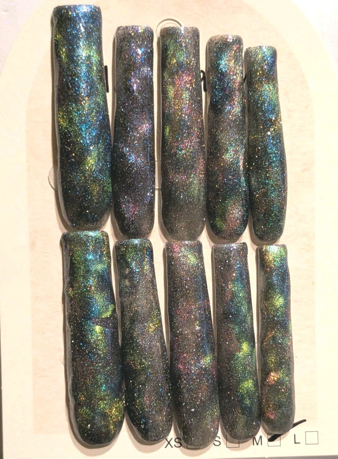 Women’s Handmade 10pc Cateye Shimmering Galaxy 3Xl Press On Nails Sz Medium