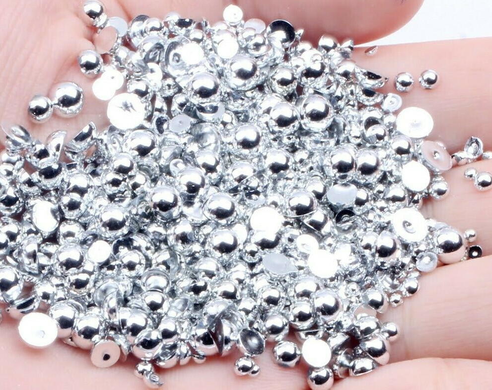 50/250pcs Mixed 3D Gold/Silver Metallic Round Solid Bead Stud Nail Art Decoratio