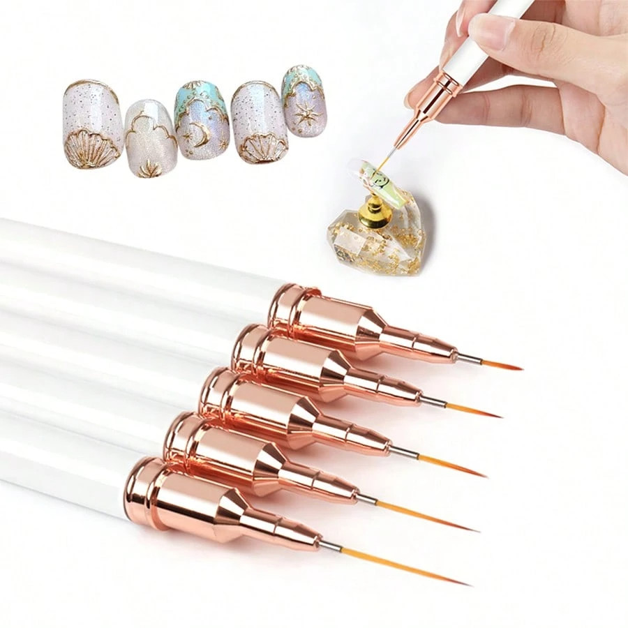 5pcs Nail Art Painting Brush Set French Nail Lining Brush with UV Gel for Women