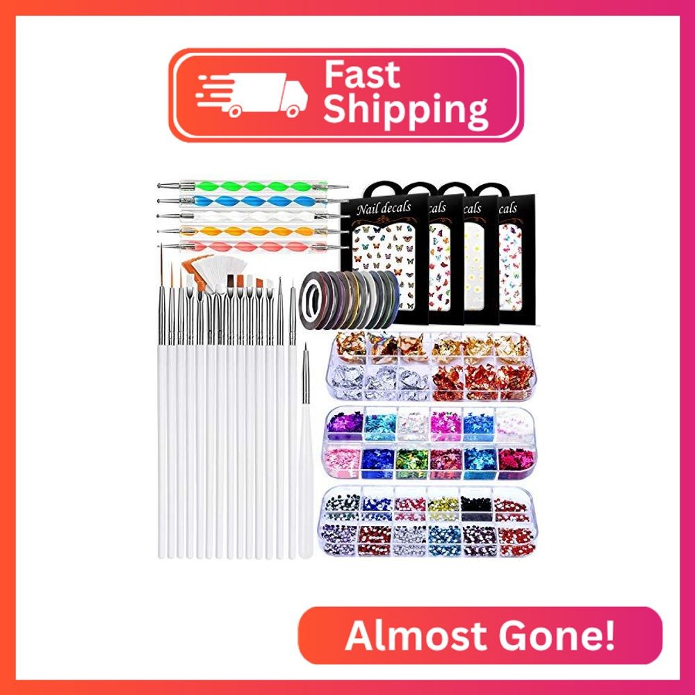 JOYJULY 37pcs Nail Art Kit, Nail Design Tools Nail Art Brushes Set for DIY
