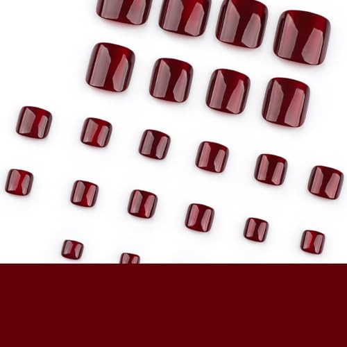 24 Pcs Wine Red Press on Toenails for Women – Square Fake Toe Nails Press ons