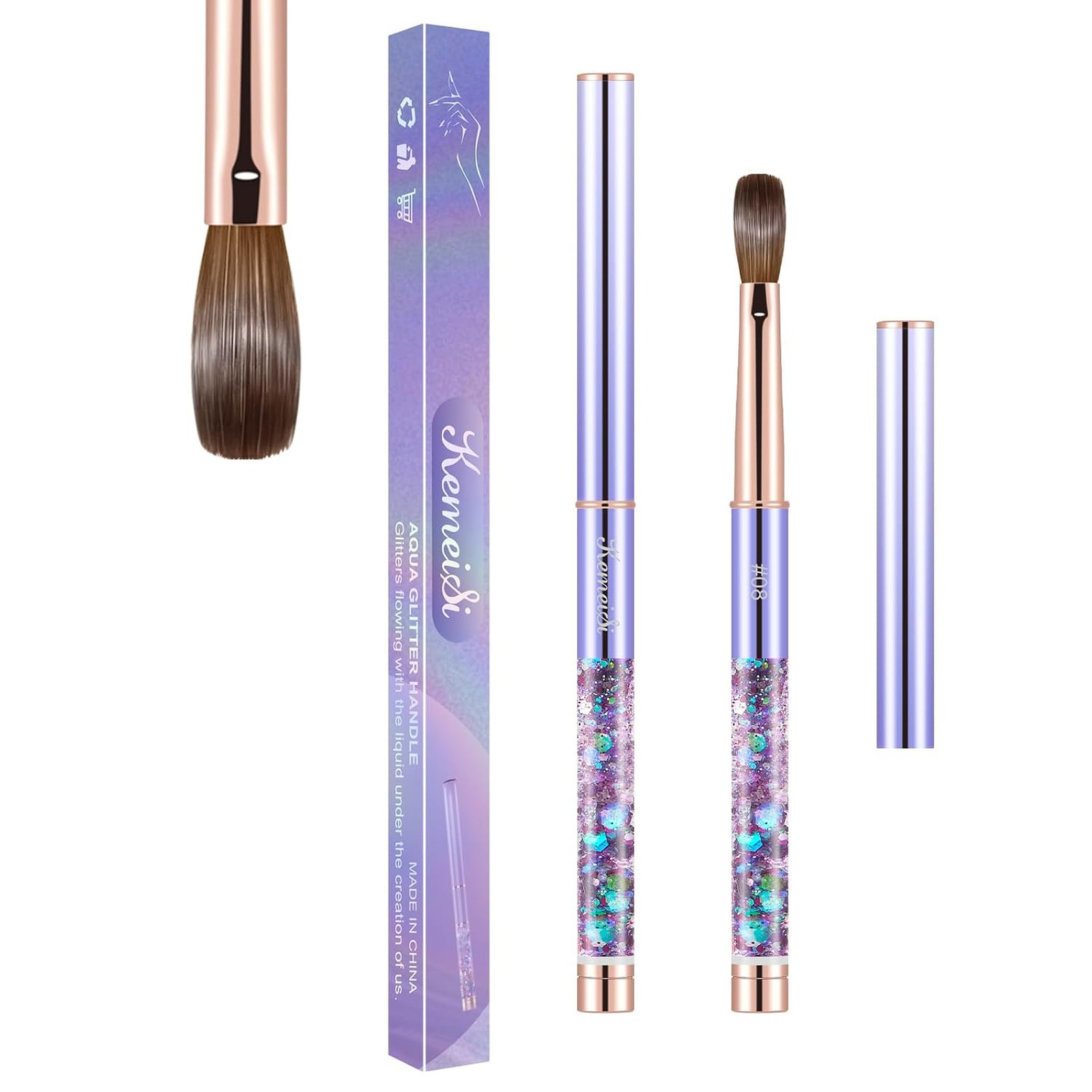Acrylic Nail Brush Size #08, Kolinsky Nail Art Brushes, Oval Handle, Manicure