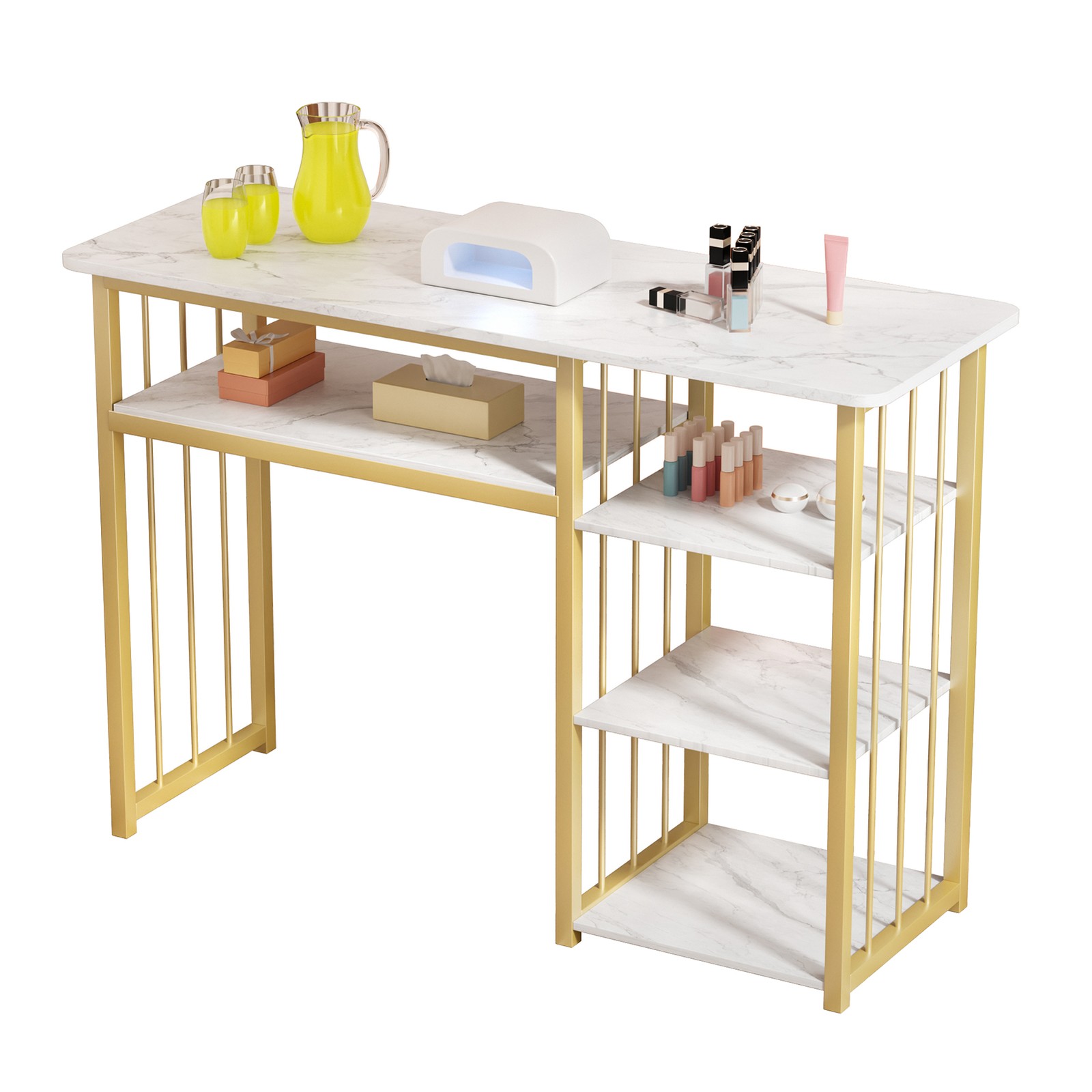 New Manicure Nail Table Beauty Salon & 3-Tier Side Shelves Station Desk White