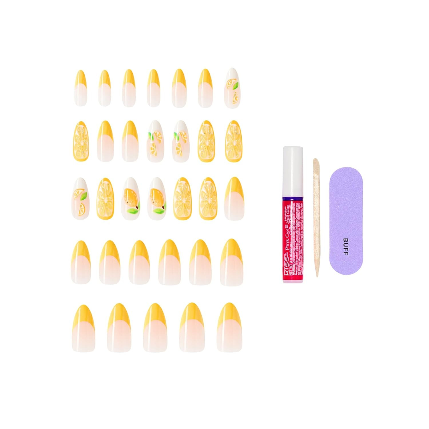Glam, Press on Nails, Nail Glue Included, ‘Cherish the Moment’, Yellow, Long Siz