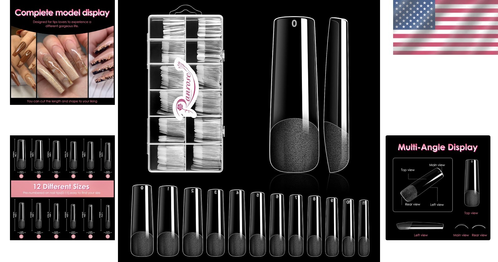 Luxury Long Straight Gel Nail Tips – 240PCS Half Matte, Perfect for Events