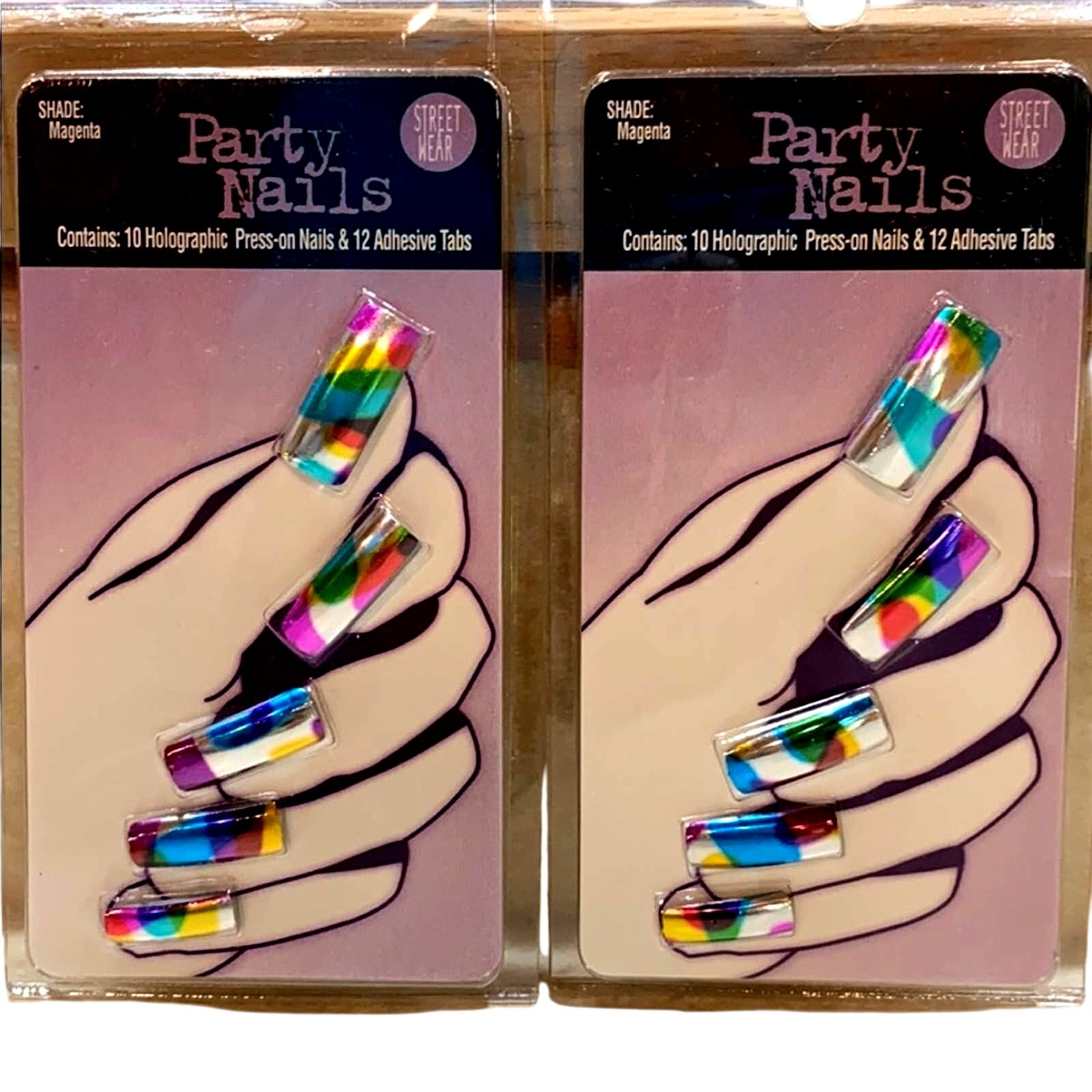 Holographic Press On Nails 2 Sets Multi-Color Party Tie Dye 20 Nails 24 Tabs New