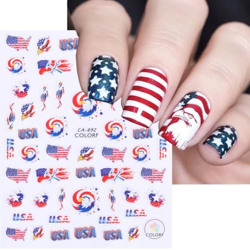 4th of July Nail Art Stickers Decals American Flag Patriotic style7