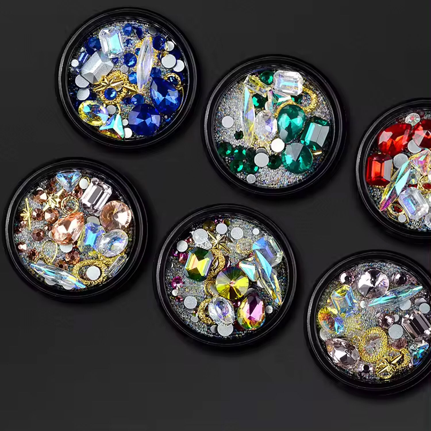 Rhinestones 3D Nail Art Decorations Jewelry Sparkle Beads + 72 PC Clear Gel Nail